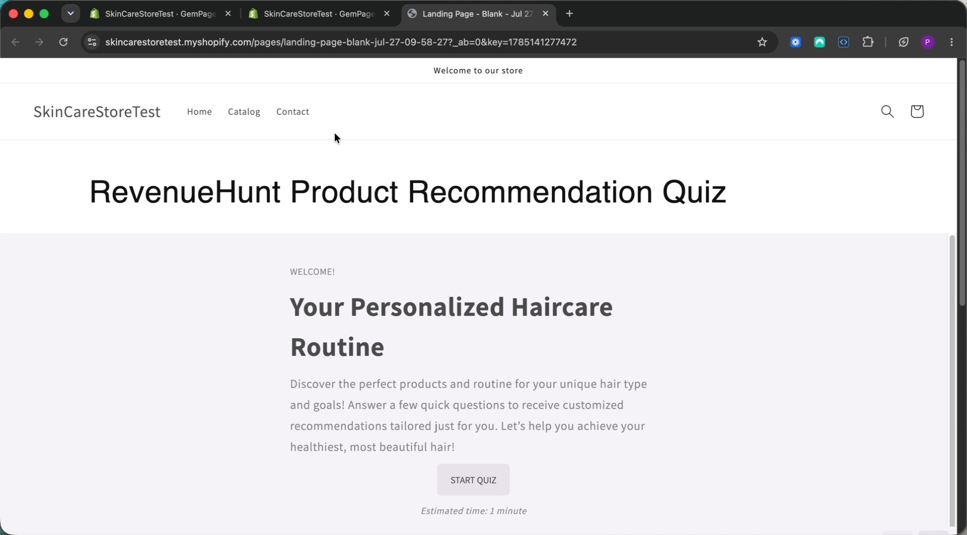 RevenueHunt quiz published on a GemPages page
