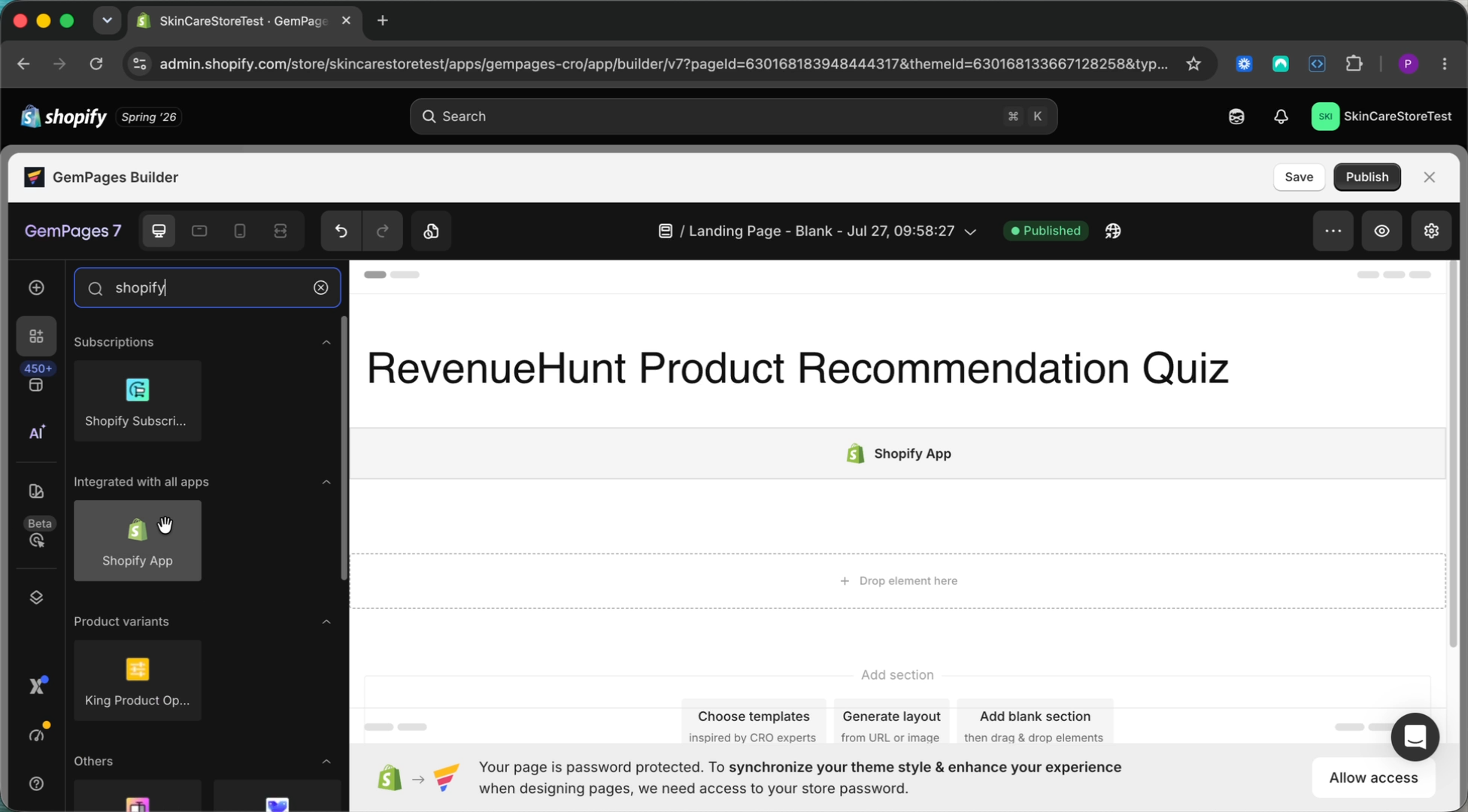 Add the Shopify App element in GemPages