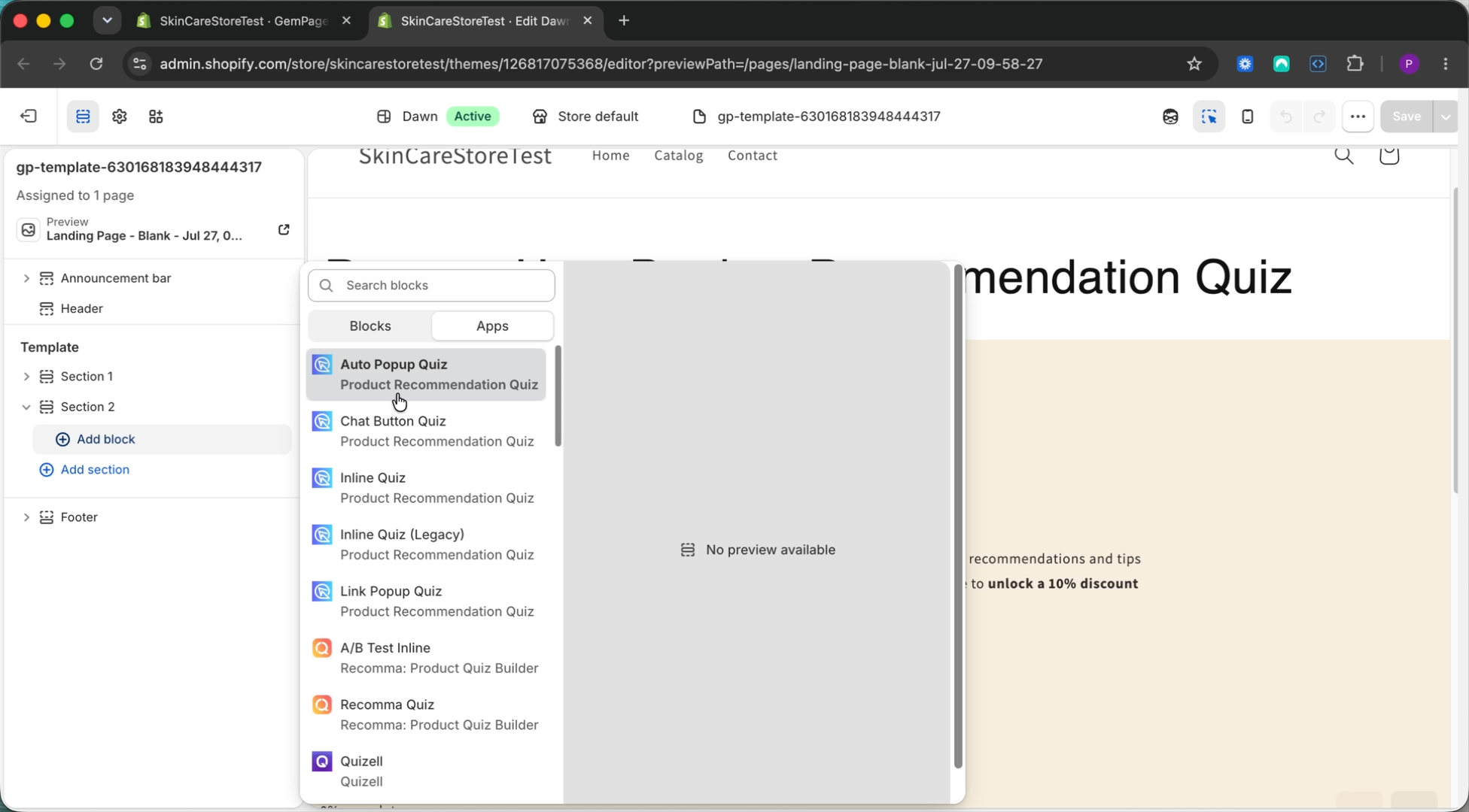 Add a RevenueHunt app block in the Shopify theme editor