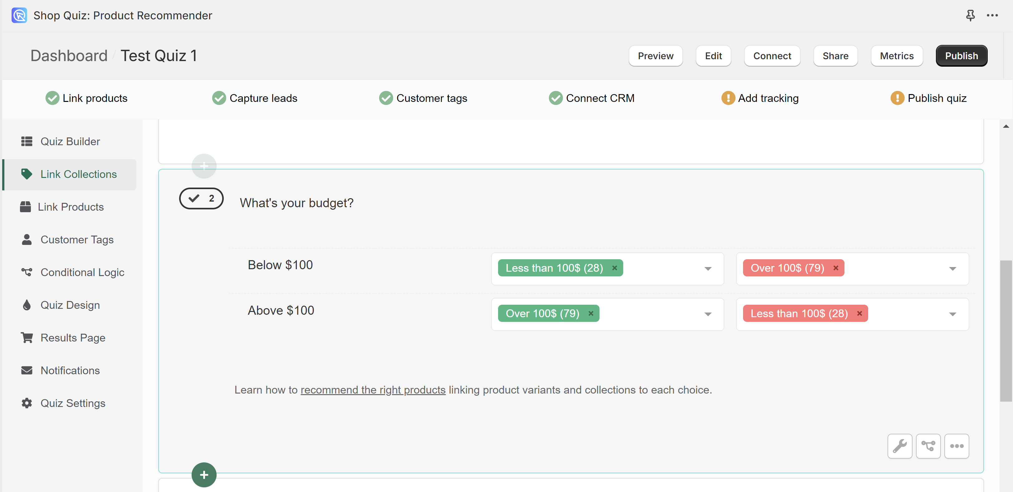 how to recommend products exclusion example