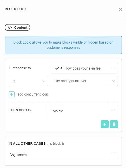 how to hide content with logic display logic statement