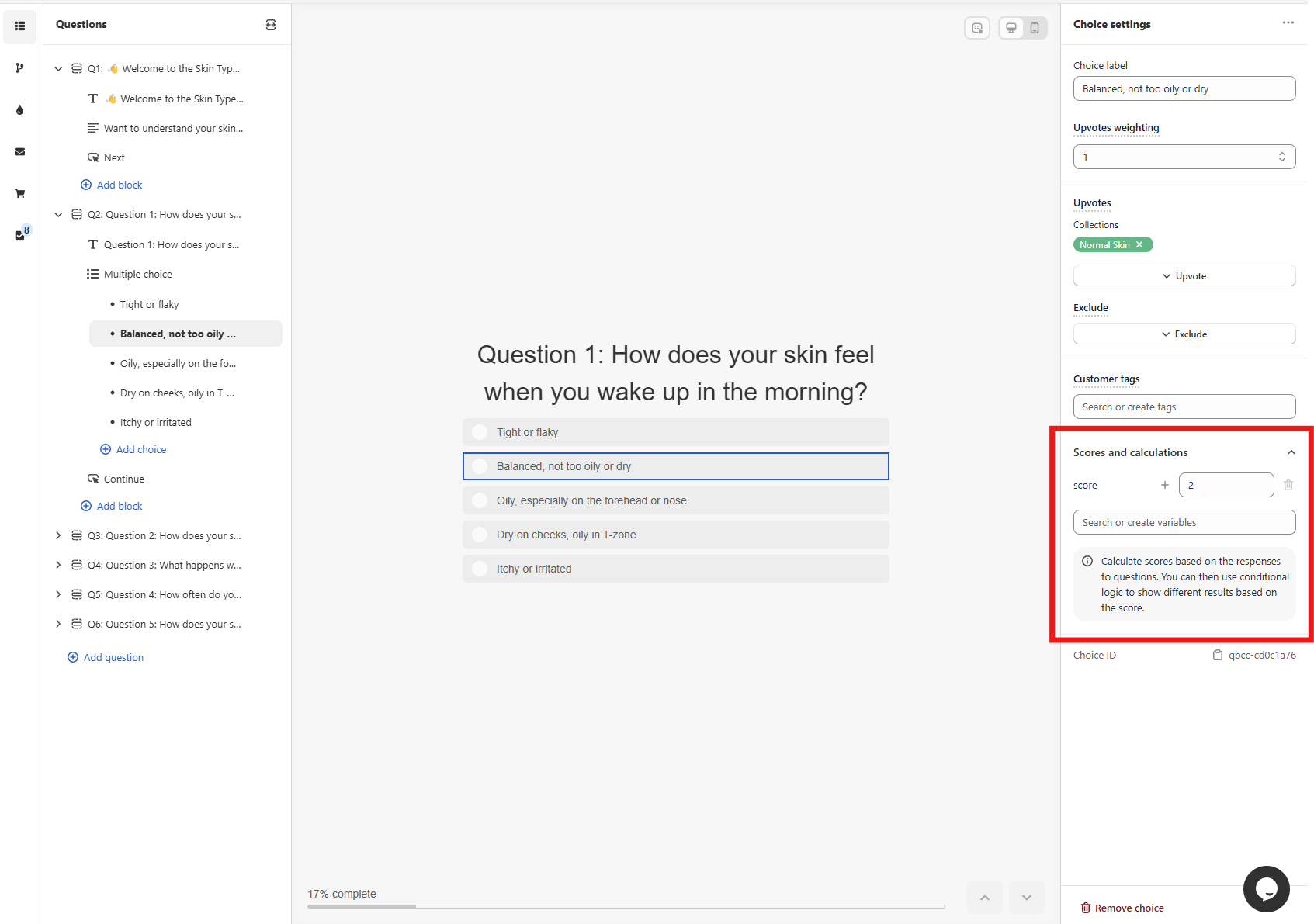 assigning scores to choices