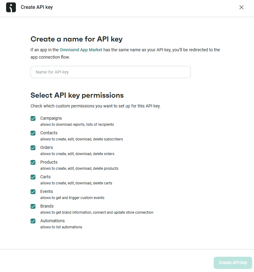 how to send leads to omnisend api key generate