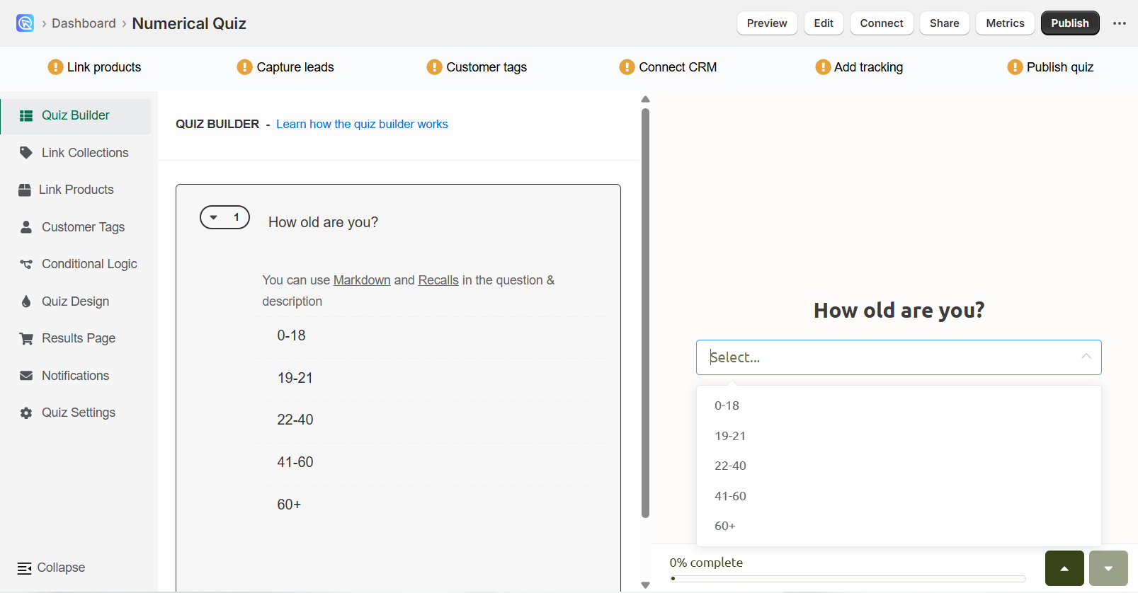 use dropdown question to ask age ranges