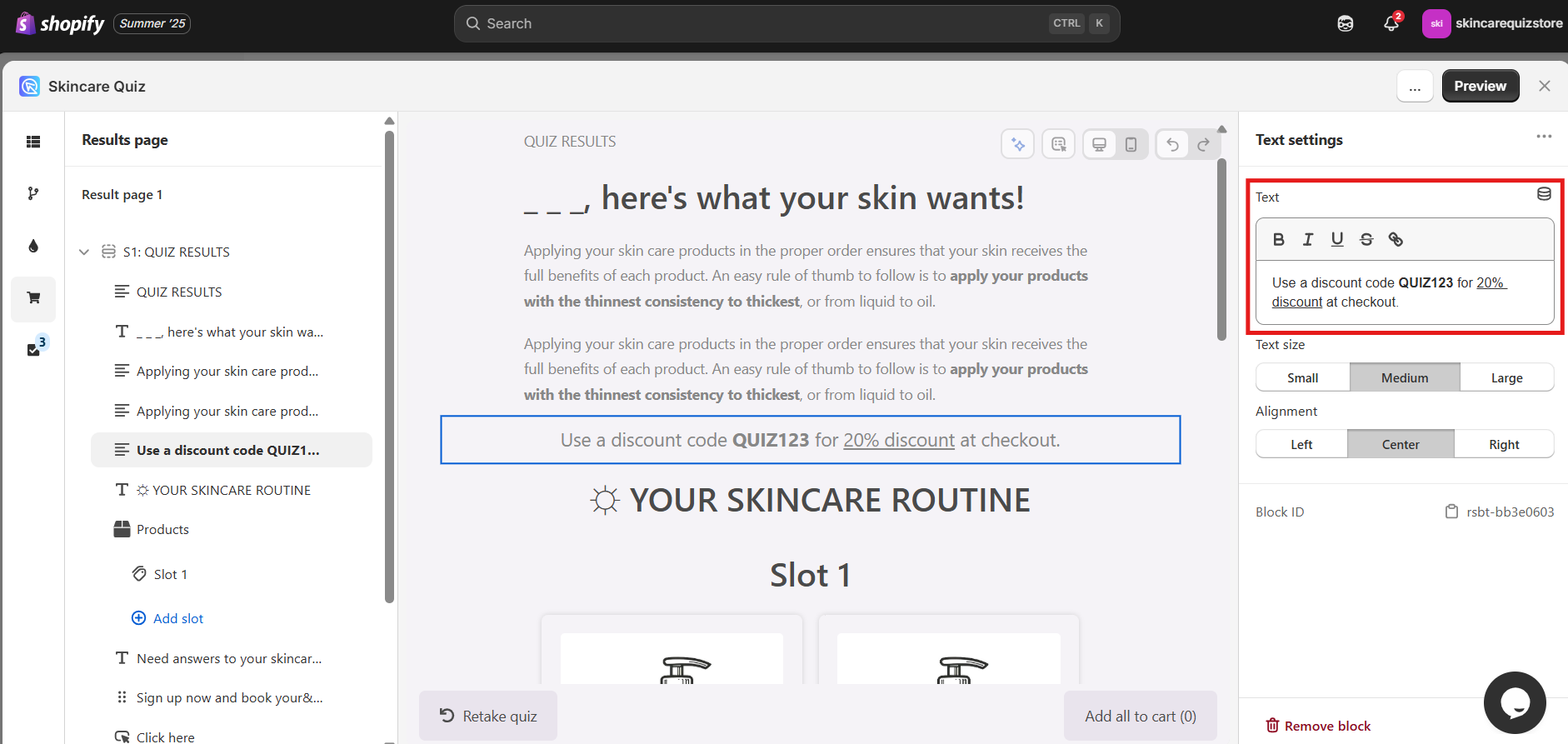 how to add discount text block