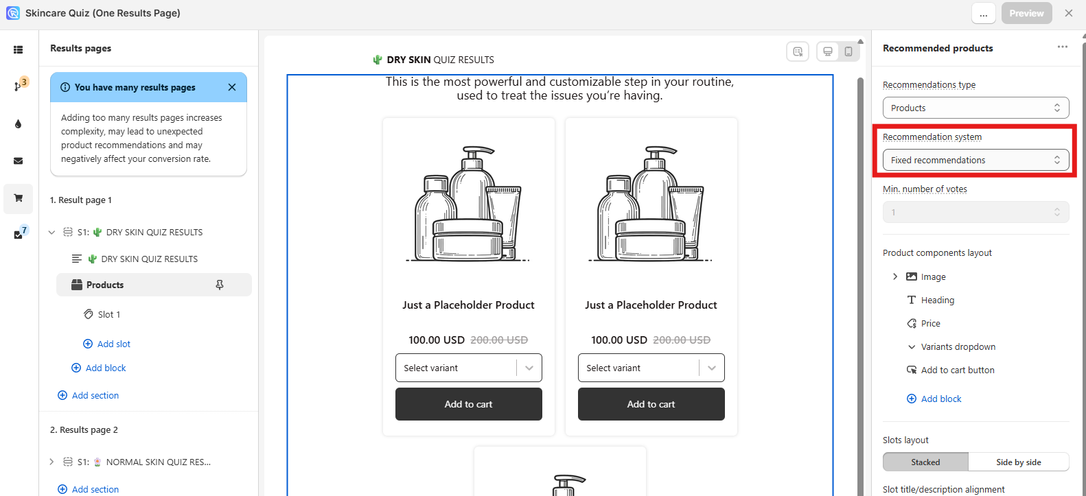 how to recommend products fixed recommendations resultspage