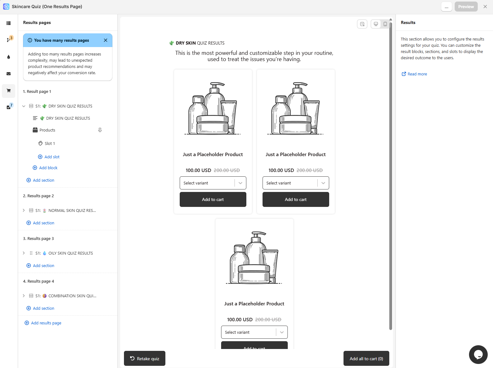 how to set up multiple results pages