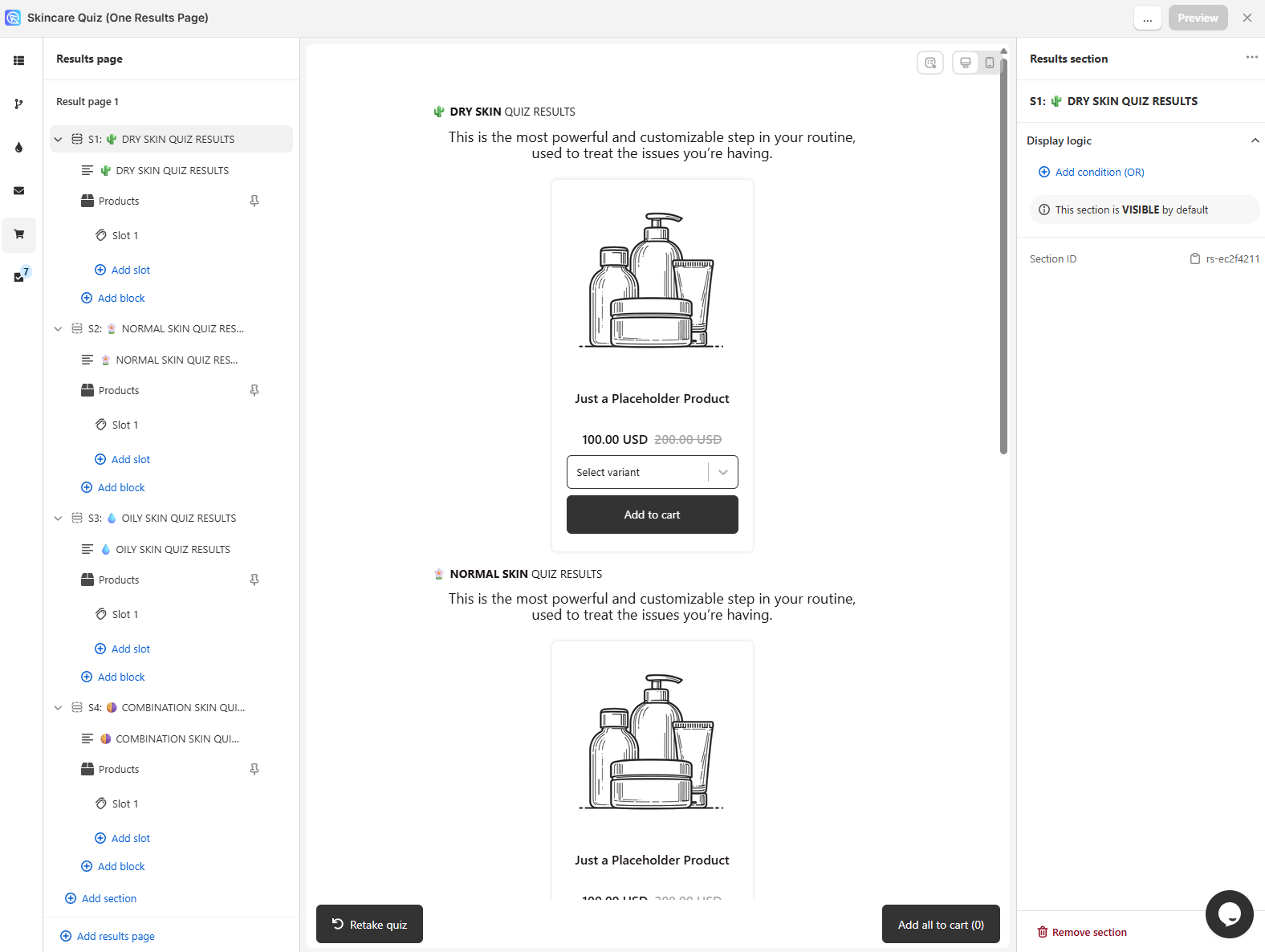 how to hide content with logic shopifyv2 display logic sections
