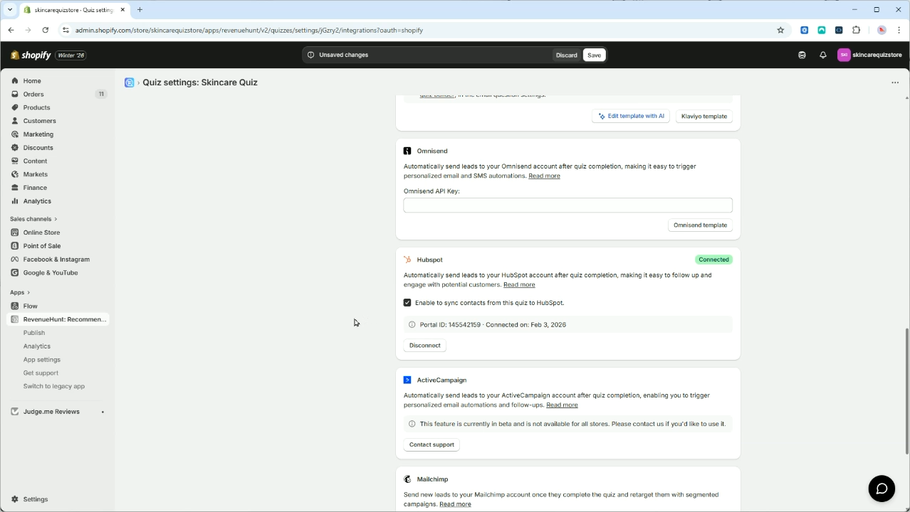 how to hubspot shopify connected