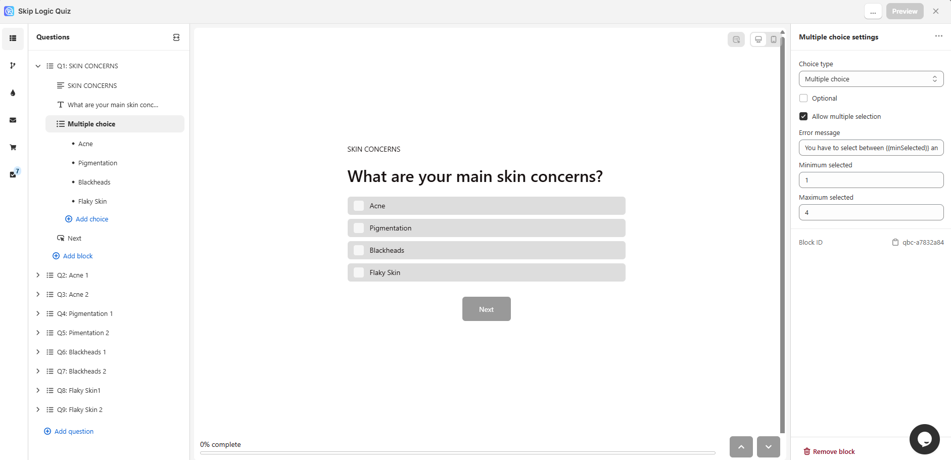 how to set up a funnel quiz with skip logic