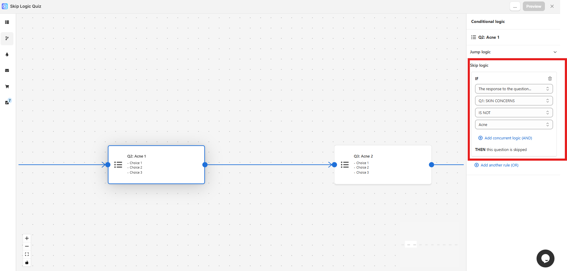 how to set up a funnel quiz with skip logic