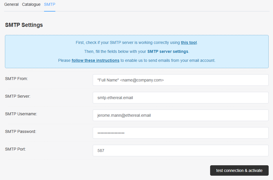 how to set up smtp filled in