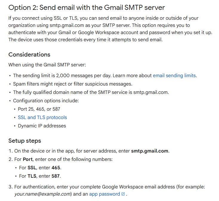 how to set up smtp google