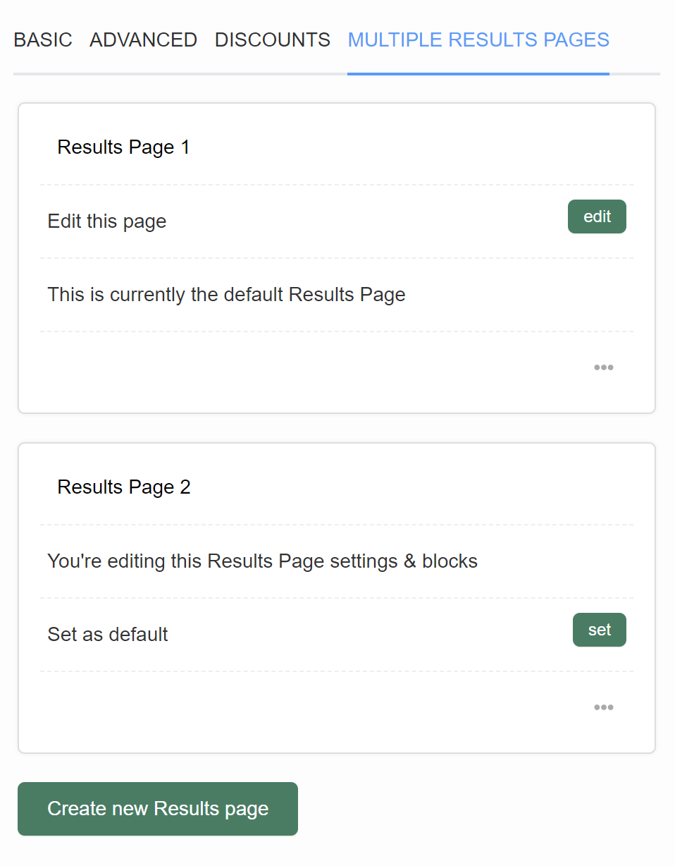 quiz builder resutls page results page settings multiple results pages