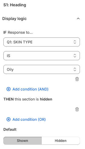 quiz builder results page display logic example