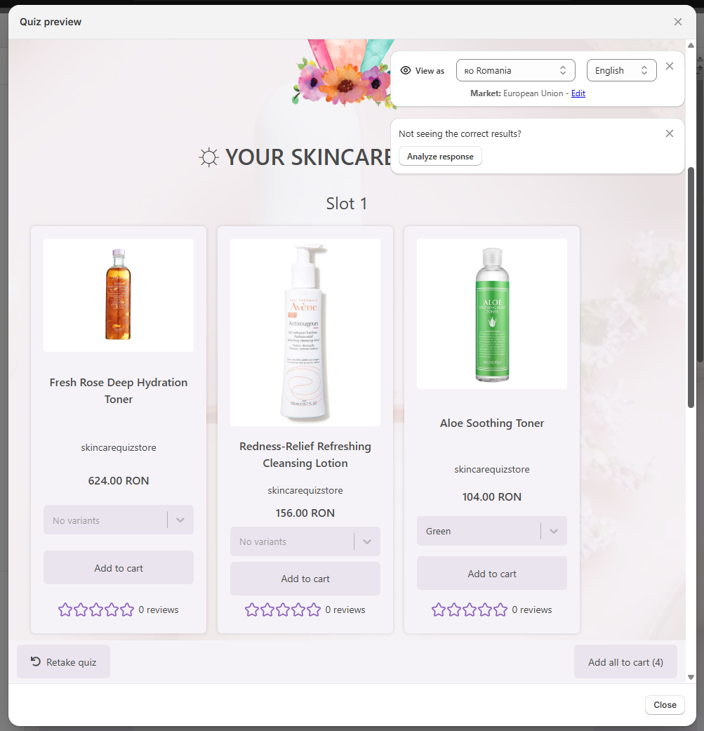 preview quiz example results page