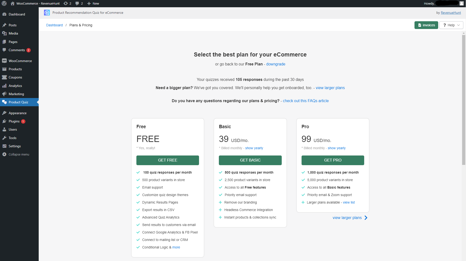 woocommerce plans & pricing page
