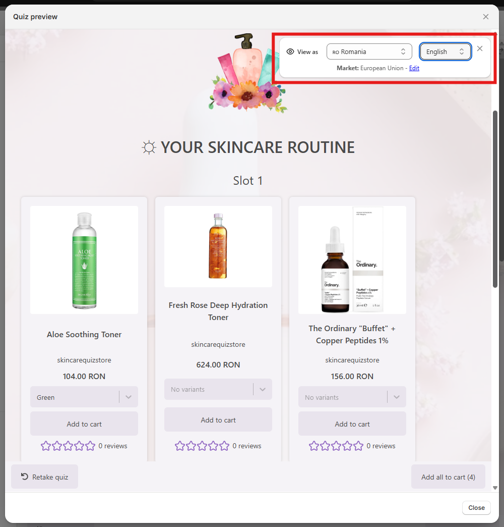 how to test quiz results page